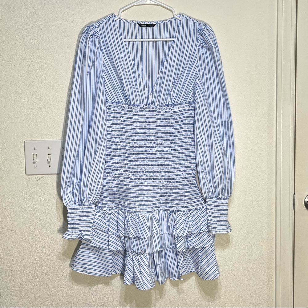 ✨NWOT✨ SHEIN | Light blue striped dress w/ ruffles hem